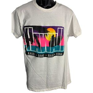 Mens Hawaii Shirt White Single Stitch Crewneck Short Sleeve Maui Kauai Sz L